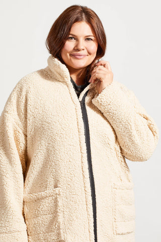 LIGHTWEIGHT SHERPA COAT WITH MOCK NECK COLLAR-Moonstone