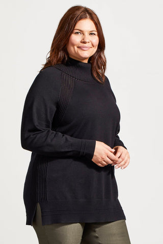 RAGLAN SLEEVE COWL NECK SWEATER WITH FRONT STITCH DETAIL-Black