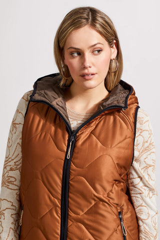 alt view 4 - REVERSIBLE HOODED PUFFER VEST WITH HI-LOW HEM-Walnut