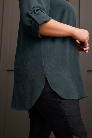 ROLL-UP SLEEVE TUNIC SHIRT-Alpine green