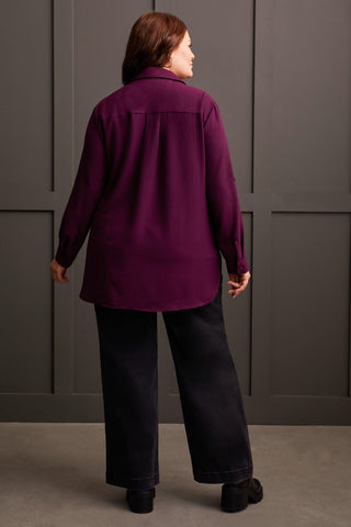 ROLL-UP SLEEVE TUNIC SHIRT-Dark plum