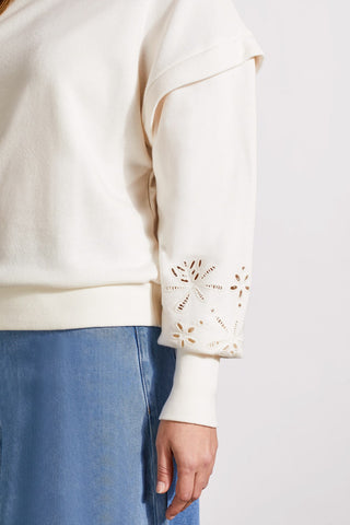 alt view 2 - SOFT FRENCH TERRY CREW NECK PULLOVER WITH SLEEVE EMBELLISHMENT-Eggshell