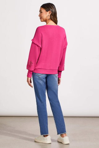 alt view 3 - SOFT FRENCH TERRY CREW NECK PULLOVER WITH SLEEVE EMBELLISHMENT-Magenta haze