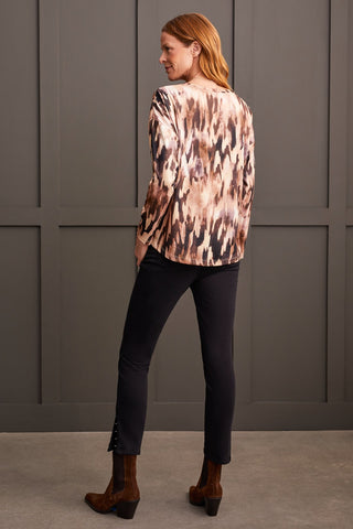 alt view 2 - SOFT PRINTED CREW NECK TOP WITH CURVED HEM-Tan