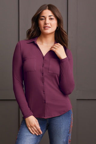 alt view 1 - SOFT TOUCH BABY RIB BUTTON-UP SHIRT-Port wine