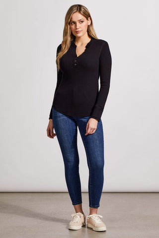 alt view 1 - SOFT WASHED WAFFLE HENLEY TOP WITH BUTTONS-Black