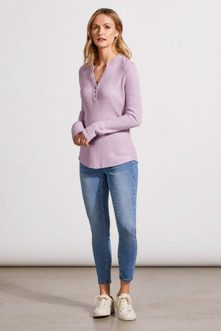 alt view 1 - SOFT WASHED WAFFLE HENLEY TOP WITH BUTTONS-H lavender blush