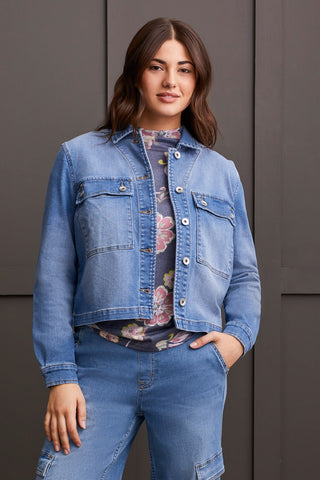 alt view 1 - TEXTURED DENIM JACKET WITH PATCH POCKETS-Blue delight