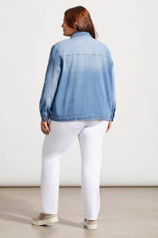 TEXTURED DENIM JACKET WITH PATCH POCKETS-Blue delight