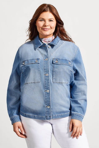 TEXTURED DENIM JACKET WITH PATCH POCKETS-Blue delight