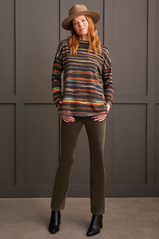 alt view 1 - TEXTURED KNIT MOCK NECK TOP WITH SIDE SLITS-Rust