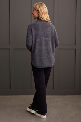 alt view 4 - TEXTURED MOCK NECK SWEATER-Charcoal