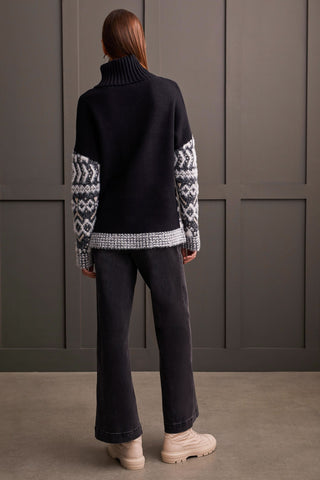 alt view 2 - TURTLENECK INTARSIA SWEATER-Black