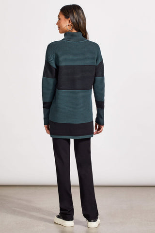 alt view 3 - TWO-TONE OTTOMAN TURTLENECK TUNIC SWEATER-Alpine green