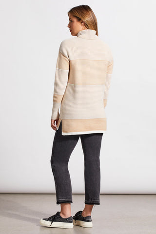 alt view 3 - TWO-TONE OTTOMAN TURTLENECK TUNIC SWEATER-Cream