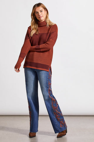 alt view 1 - TWO-TONE OTTOMAN TURTLENECK TUNIC SWEATER-Marsala