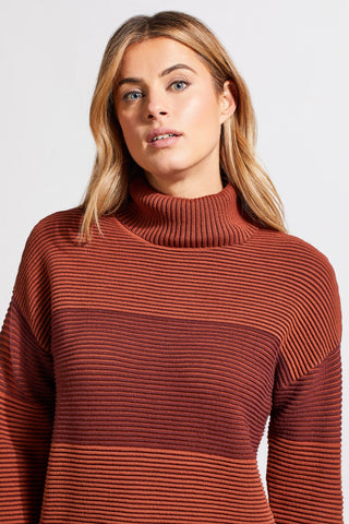 alt view 2 - TWO-TONE OTTOMAN TURTLENECK TUNIC SWEATER-Marsala