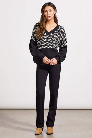 alt view 2 - V-NECK INTARSIA SWEATER-Black