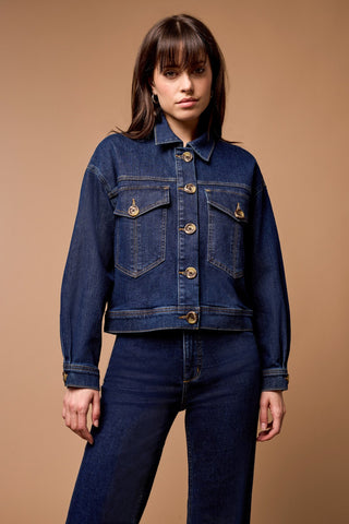 alt view 2 - WAIST LENGTH DENIM JACKET WITH OVERSIZED POCKETS-Dk. denim