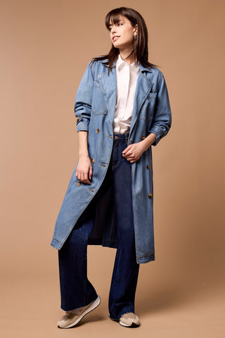 alt view 1 - WEAR 2 WAYS DENIM TRENCH COAT DRESS-Softblue