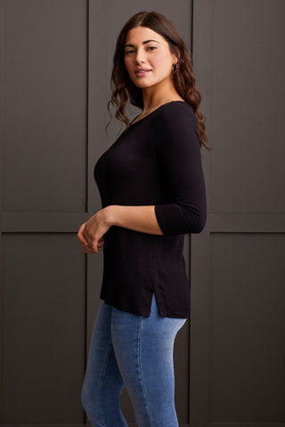 alt view 4 - WIDE CREW NECK TOP WITH SIDE SLITS-Black