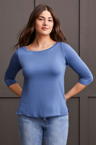 alt view 1 - WIDE CREW NECK TOP WITH SIDE SLITS-Blue jay