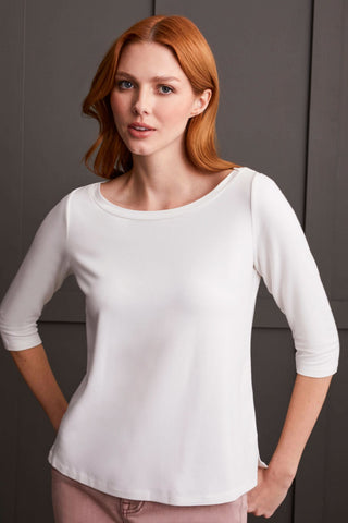 alt view 1 - WIDE CREW NECK TOP WITH SIDE SLITS-Cream