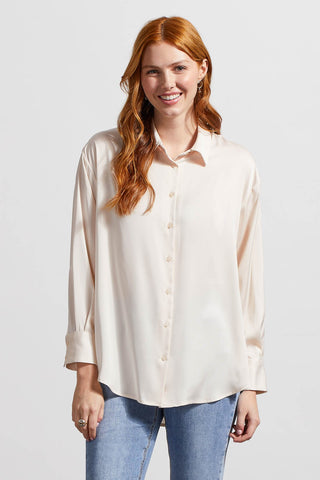 alt view 2 - FLOWY SATIN BUTTON-UP SHIRT-Blush